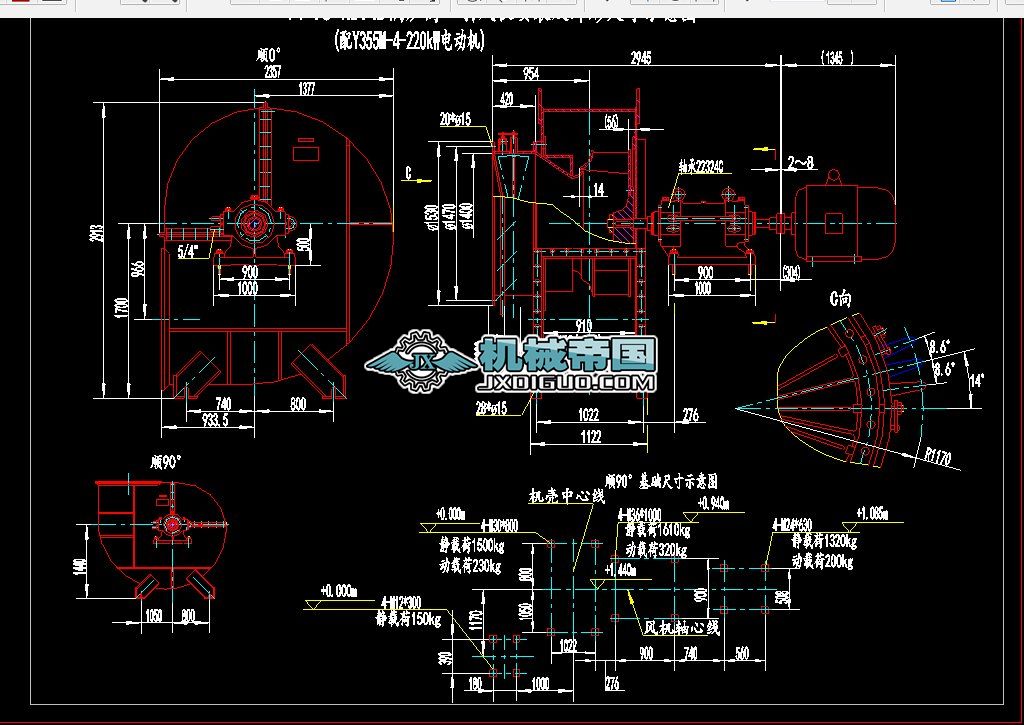 Y4һ73 ��14D偠t�x�����L�C���b�����γߴ�ʾ��D  (��Y355Mһ4һ220kW늄әC)