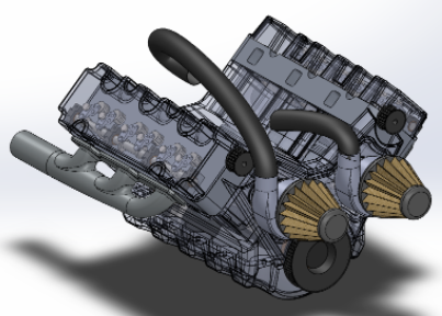 Twin Turbo V6 Engine�p�u݆����V6�l(f��)��(d��ng)�C(j��)3D�D�� Solidworks�O(sh��)Ӌ(j��)